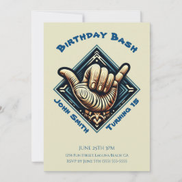 Invitación Fiesta de Cumpleaños- Símbolo de Mano de Surfista-