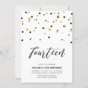 Invitación Fiesta de cumpleaños simple Black & Gold para adol
