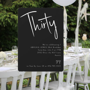 Invitación Fiesta de cumpleaños simple de 30 años en negro