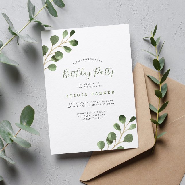 Invitación Fiesta de cumpleaños simple y elegante de acuarela (Subido por el creador)