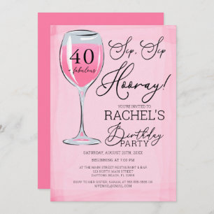 Invitación Fiesta de cumpleaños Sip Sip Hooray Pink Wine