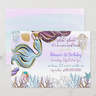 Invitación Fiesta de Cumpleaños Sirena Splash Bash