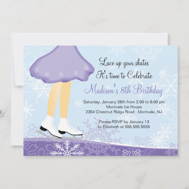 Invitación Fiesta de cumpleaños sobre patinaje sobre hielo pú (Anverso)