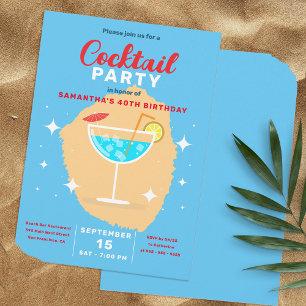 Invitación Fiesta de Cumpleaños Soirée Cóctel Azul Chic Tropi
