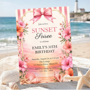 Invitación Fiesta de Cumpleaños Soireé Puesta de Sol Floral P