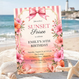 Invitación Fiesta de Cumpleaños Soireé Puesta de Sol Floral P