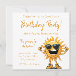 Invitación Fiesta de Cumpleaños-Sol Sonriente con Gafas de So