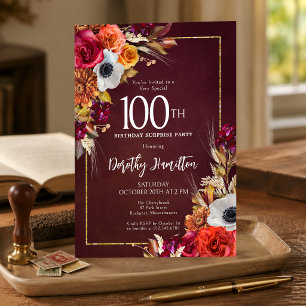 Invitación FIESTA DE CUMPLEAÑOS SORPRESA 100º Flores de Otoño