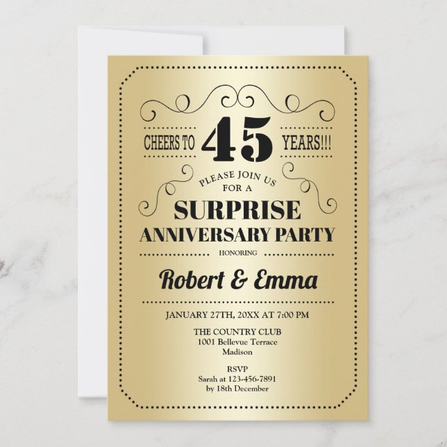 Invitación Fiesta de cumpleaños sorpresa 45 aniversario - Dor (Anverso)