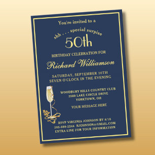 Invitación Fiesta de cumpleaños sorpresa 50 cumpleaños elegan