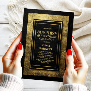 Invitación Fiesta de Cumpleaños Sorpresa 65 Años en Oro Negro