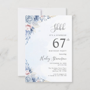 Invitación Fiesta de Cumpleaños Sorpresa 67 años en azul polv