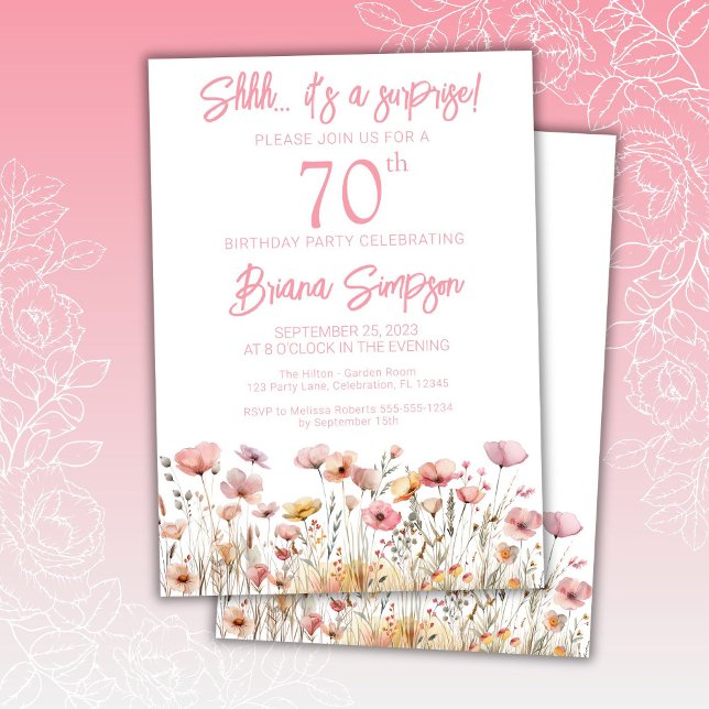 Invitación Fiesta de Cumpleaños Sorpresa 70 años con Flores S (Subido por el creador)