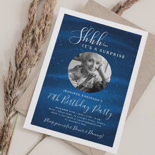 Invitación Fiesta de cumpleaños sorpresa 70 años Glam azul