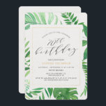 Invitación Fiesta de cumpleaños sorpresa 70 de Tropical Gold<br><div class="desc">Una moderna toma de la invitación de la fiesta tropical para celebrar el cumpleaños 70 de un ser querido. El diseño presenta un marco de oro falso con vegetación tropical, incluyendo hojas de plátano. Personalización mediante los campos de plantilla proporcionados. Si necesita ayuda o piezas adicionales que coincidan, póngase en...</div>