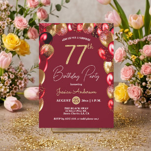 Invitación Fiesta de Cumpleaños Sorpresa 77 Años Dorado Burgu
