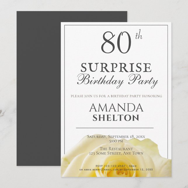 Invitación Fiesta de Cumpleaños Sorpresa 80 de Modern Yellow  (Anverso / Reverso)