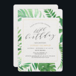 Invitación Fiesta de cumpleaños sorpresa 80 de Tropical Gold<br><div class="desc">Una moderna toma de la invitación de la fiesta tropical para celebrar el cumpleaños 80 de un ser querido. El diseño presenta un marco de oro falso con vegetación tropical, incluyendo hojas de plátano. Personalización mediante los campos de plantilla proporcionados. Si necesita ayuda o piezas adicionales que coincidan, póngase en...</div>