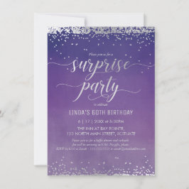 Invitación Fiesta de cumpleaños sorpresa - acuarela, plata