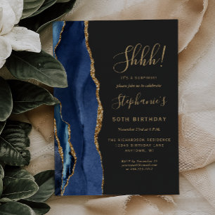 Invitación Fiesta de cumpleaños sorpresa azul marino ágata do
