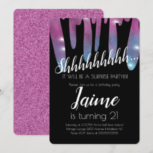 Invitación Fiesta de Cumpleaños Sorpresa Brillo Falso Rosa Go