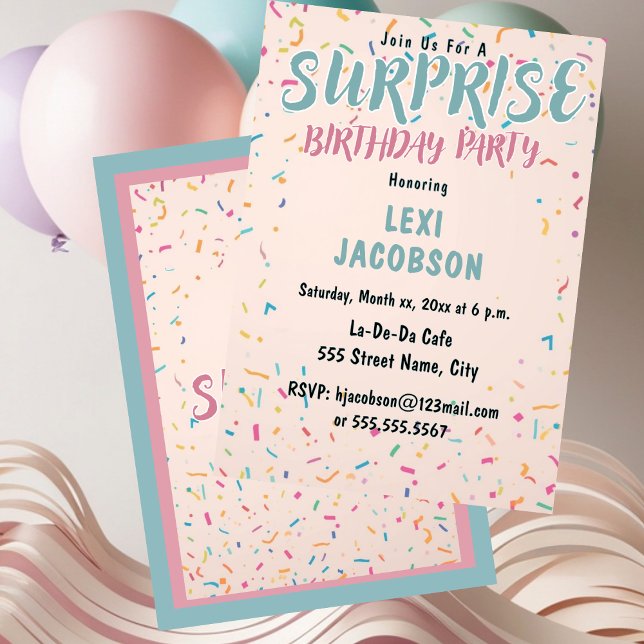 Invitación Fiesta de Cumpleaños Sorpresa Colorida (Colorful Surprise Birthday Party Invitation)