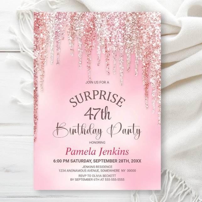 Invitación Fiesta de cumpleaños sorpresa con brillo rosa (Subido por el creador)