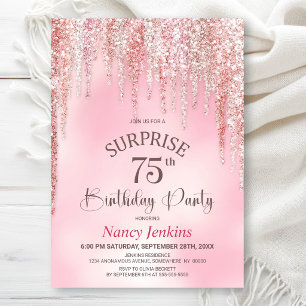 Invitación Fiesta de cumpleaños sorpresa con brillo rosa para