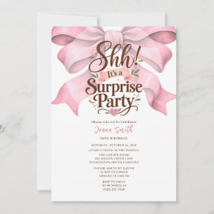 Invitación Fiesta de Cumpleaños Sorpresa con Lazo Rosa Coquet