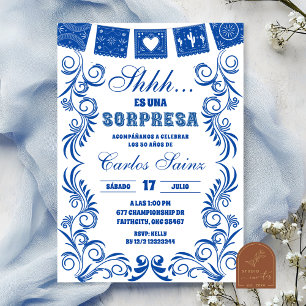 Invitación Fiesta de cumpleaños SORPRESA con Talavera Azul Es