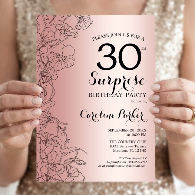 Invitación Fiesta de cumpleaños sorpresa de 30 años en Rose G (Subido por el creador)