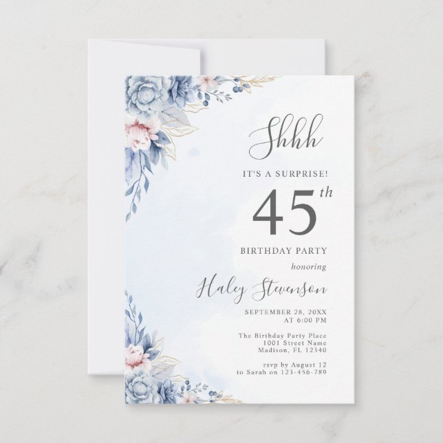 Invitación Fiesta de Cumpleaños Sorpresa de 45 años con tema  (Anverso)