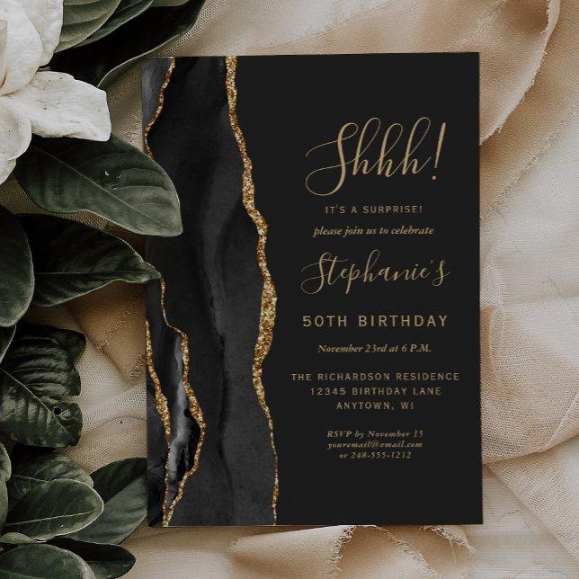 Invitación Fiesta de cumpleaños sorpresa de 50 años Black Aga (Subido por el creador)