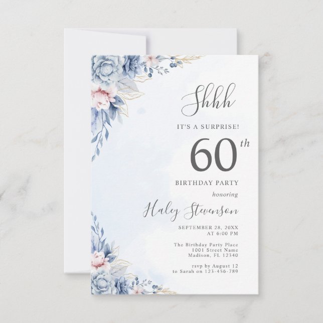 Invitación Fiesta de Cumpleaños Sorpresa de 60 años con Acuar (Anverso)