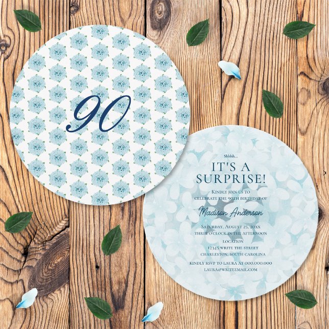 Invitación Fiesta de Cumpleaños Sorpresa de 90 años con Horte (Front and Back)