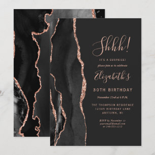 Invitación Fiesta de cumpleaños sorpresa de ágata negra