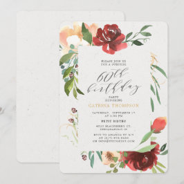 Invitación Fiesta de Cumpleaños Sorpresa de Floral Rojo Rubor