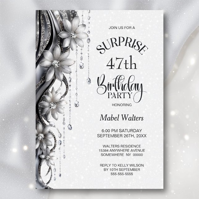 Invitación Fiesta de Cumpleaños Sorpresa de Flores y Diamante (Subido por el creador)