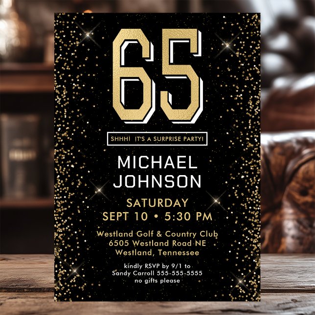 Invitación Fiesta de Cumpleaños Sorpresa de Foto Moderno Negr (Subido por el creador)