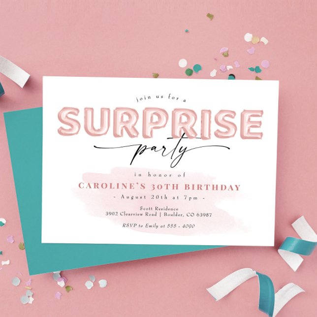 Invitación Fiesta de cumpleaños sorpresa de globo rosa Rubor (Subido por el creador)