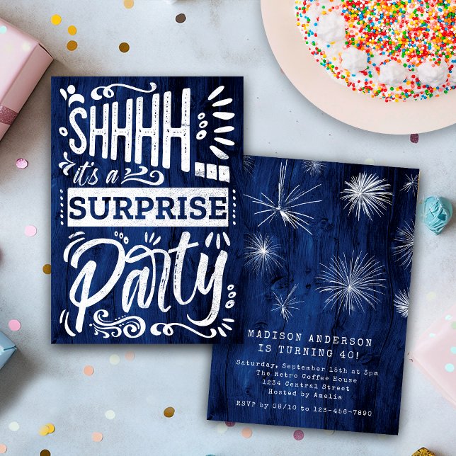 Invitación Fiesta de cumpleaños sorpresa de madera azul marin (Subido por el creador)