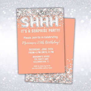 Invitación Fiesta de cumpleaños sorpresa de Purpurina de plat
