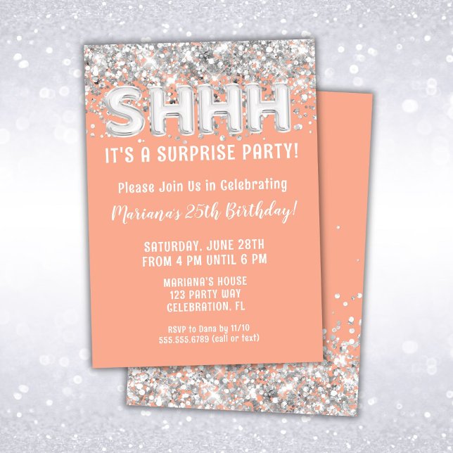 Invitación Fiesta de cumpleaños sorpresa de Purpurina de plat (Subido por el creador)