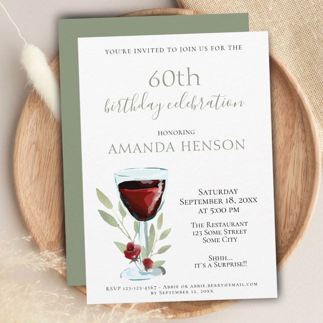 Invitación Fiesta de Cumpleaños Sorpresa de Vino Tinto para 6 (Subido por el creador)