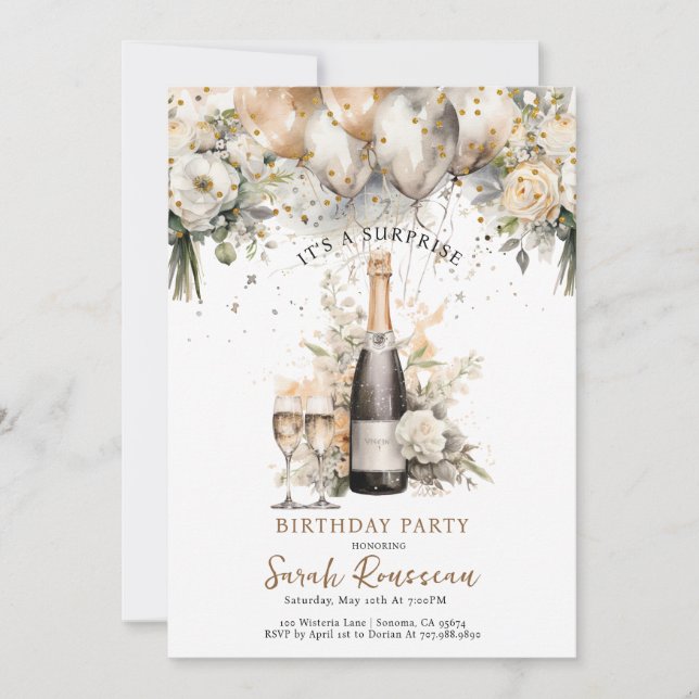 Invitación Fiesta de cumpleaños sorpresa elegante (Anverso)