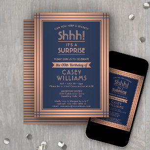 Invitación Fiesta de Cumpleaños Sorpresa Elegante Azul Marino