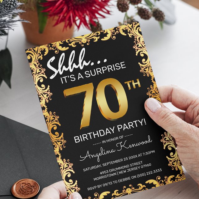 Invitación Fiesta de cumpleaños sorpresa elegante de 70 años  (Subido por el creador)