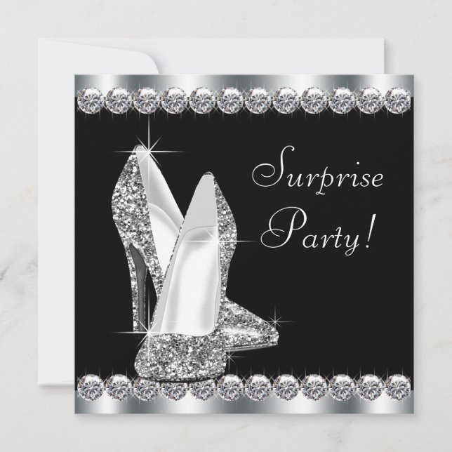 Invitación Fiesta de cumpleaños sorpresa elegante de mujer ne (Anverso)