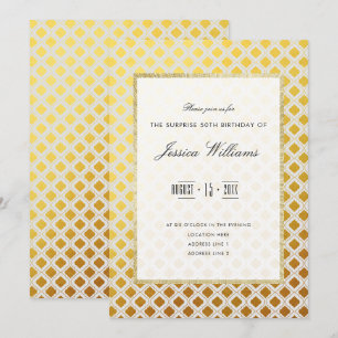 Invitación Fiesta de cumpleaños sorpresa elegante en oro y bl
