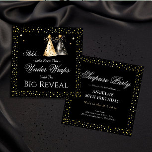 Invitación Fiesta de cumpleaños sorpresa elegante negro oro 5